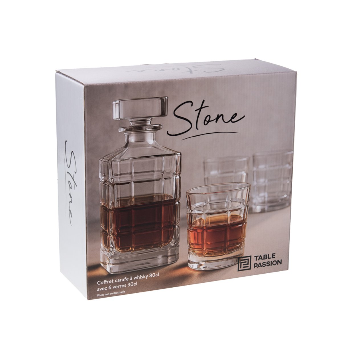 Coffret carafe avec 6 verres Stone transparent / cristal, TABLE PASSION