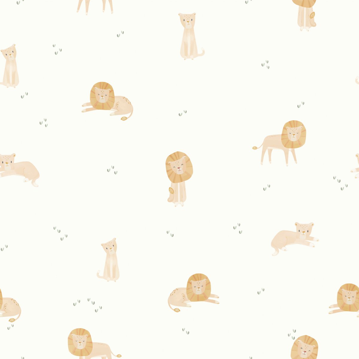 Papier peint pour enfant Safari, les petits lions beige orangé, LITTLE DUTCH