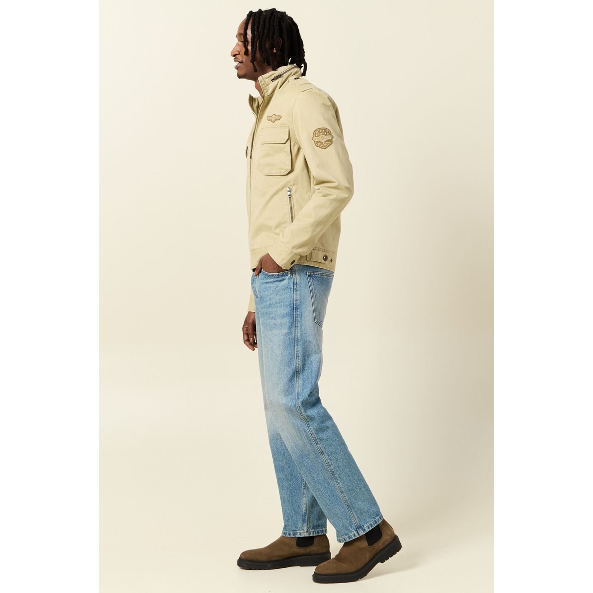 Blouson style biker zippé beige, BONOBO