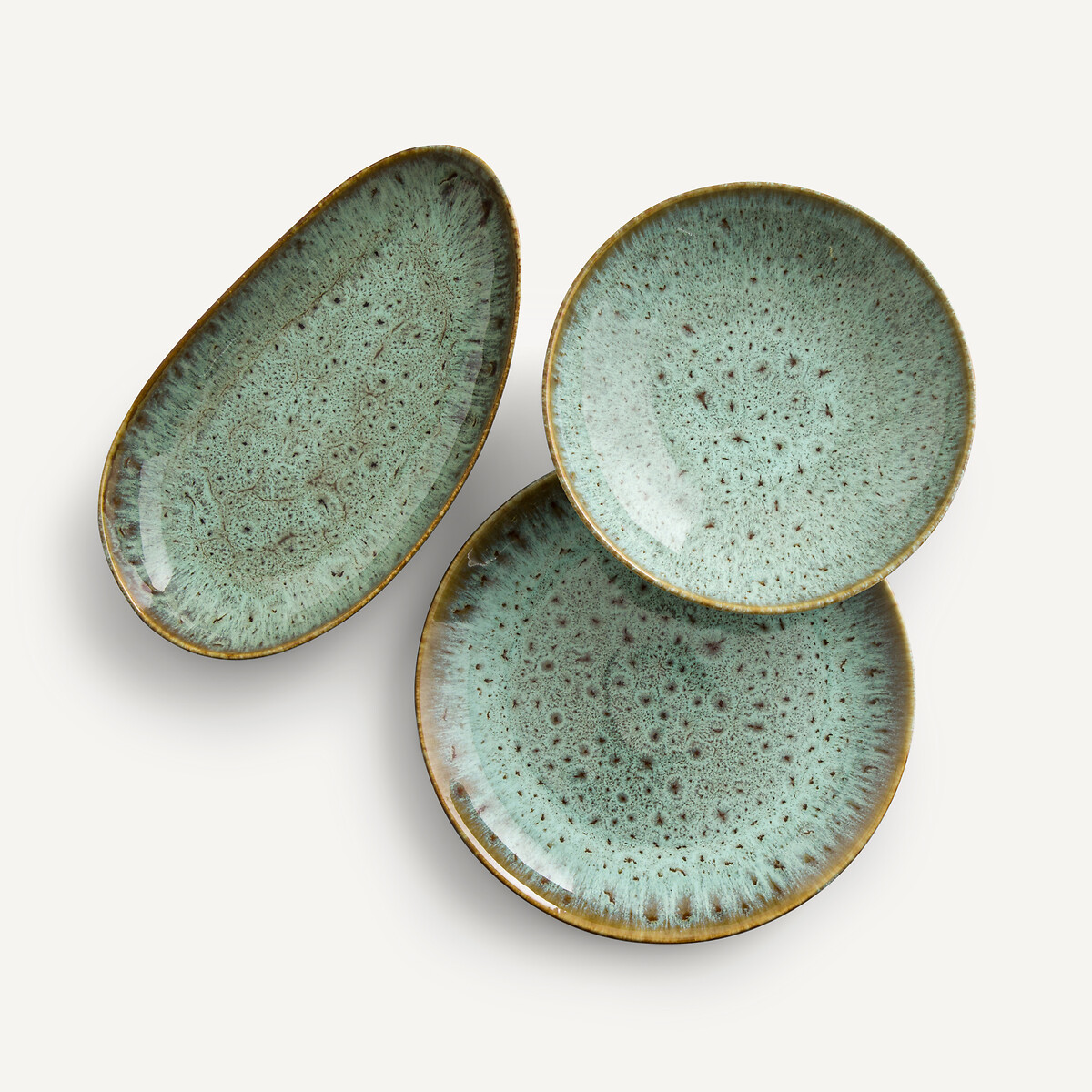 Plat allongé en grès émaillé, Fara kaki/bleu, AM.PM