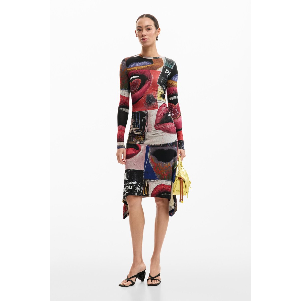 Robe imprimée bouches noir, DESIGUAL