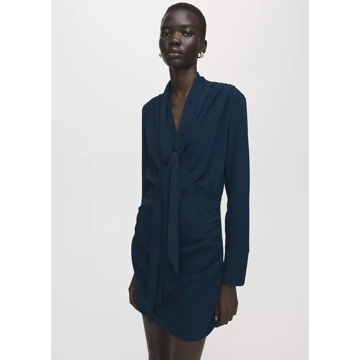 Robe foulard drapée bleu marine, MANGO
