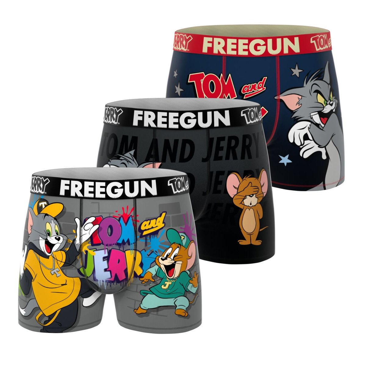 Lot De 3 Boxers Tom Et Jerry gris/noir/bleu foncé/rouge/marron/jaune/rose/bleu/vert, FREEGUN