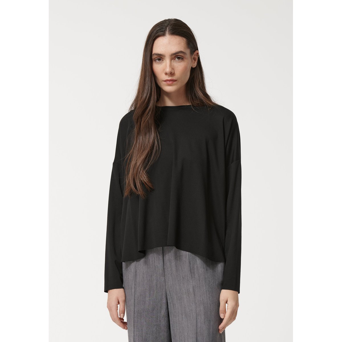 T-shirt en jersey fluide manches longues noir, HUMILITY