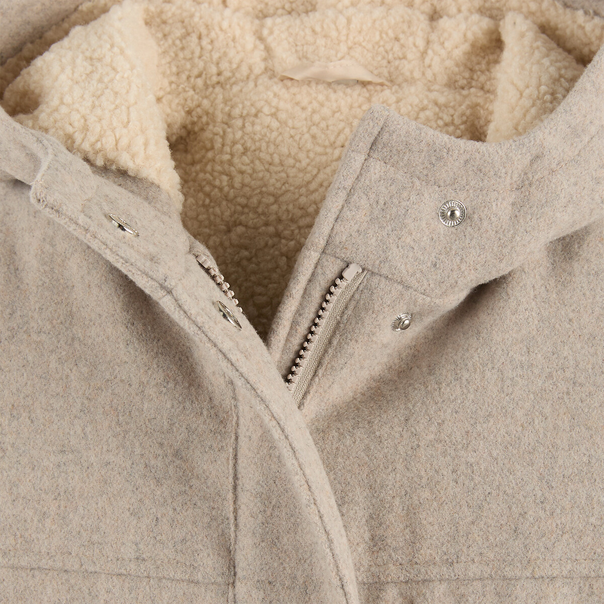 Manteau duffle-coat à capuche, doublé sherpa beige chiné, LA REDOUTE COLLECTIONS