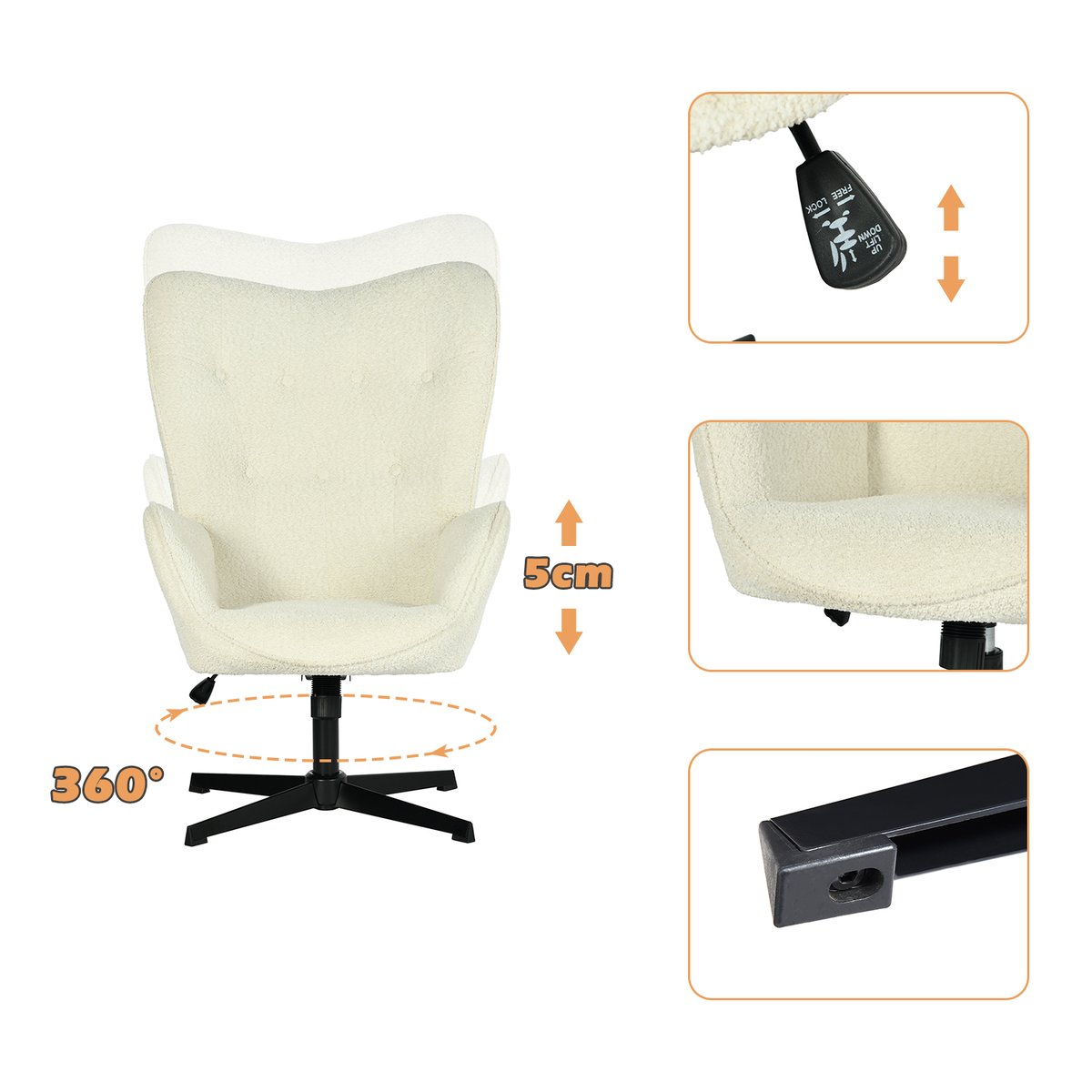Ensemble de bureau d’angle rotatif avec portes rotin et chaise de bureau, DICCPERNFUCHS blanc, MEUBLES COSY