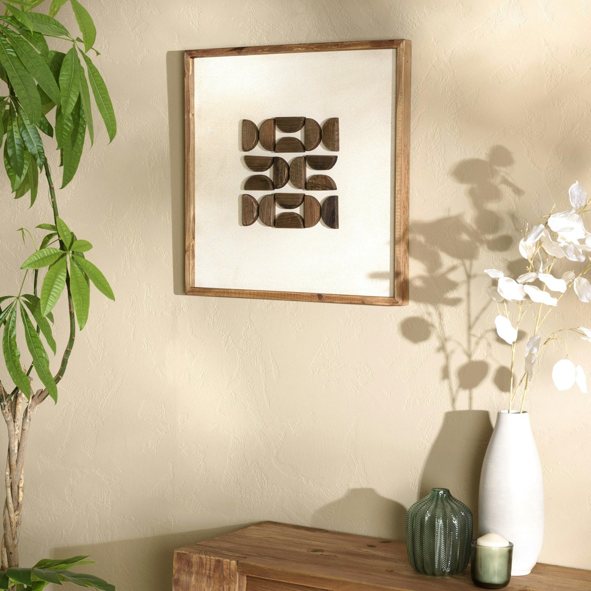 Décoration murale carrée motifs bois sur fond blanc DENVER blanc, PIER IMPORT