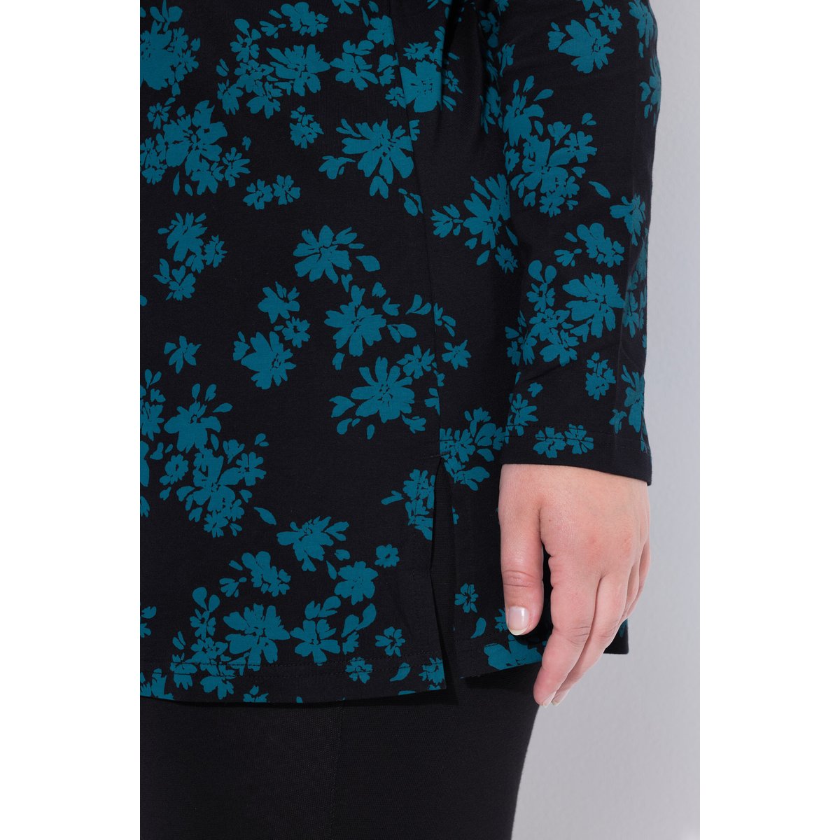 T-shirt long à fleurs vert pétrole, ULLA POPKEN