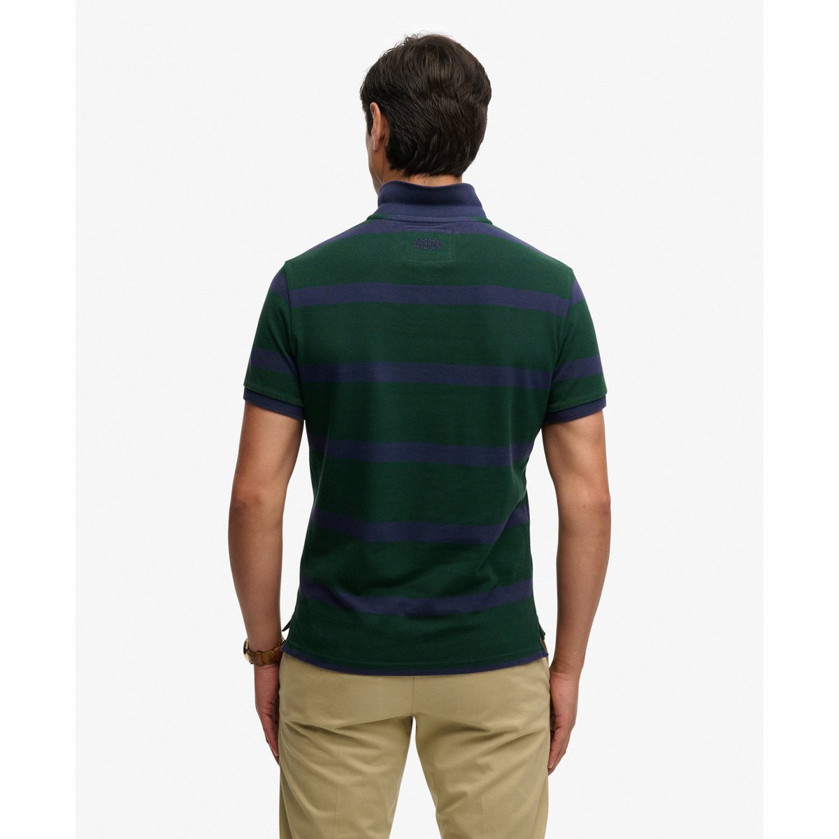 Polo Crest Stripe rayure vert/marine, SUPERDRY