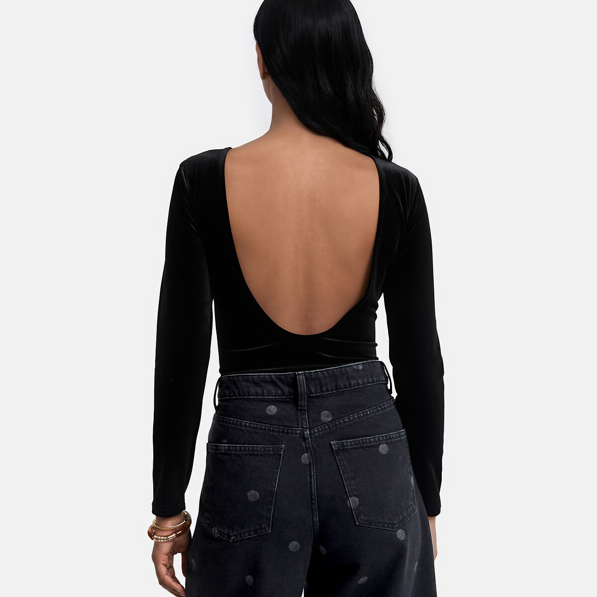Body manches longues, dos-nu, en velours noir, LA REDOUTE COLLECTIONS