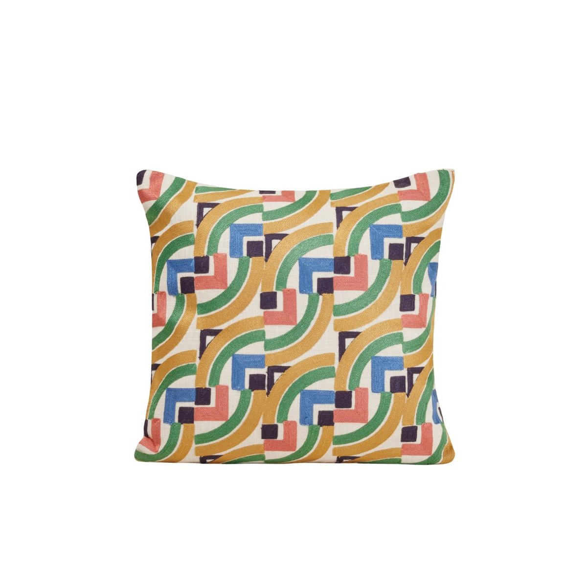 Housse De Coussin en Coton rebrodé d'un motif graphique IAKOBO naturel à coloris multiples, MADURA