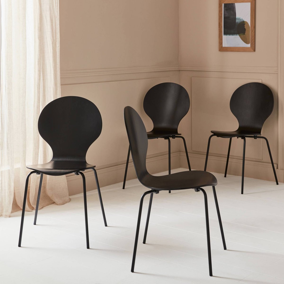 Chaise rétro empilables bois d'hévéa et contreplaqué (lot de 4) NAOMI noir, SWEEEK