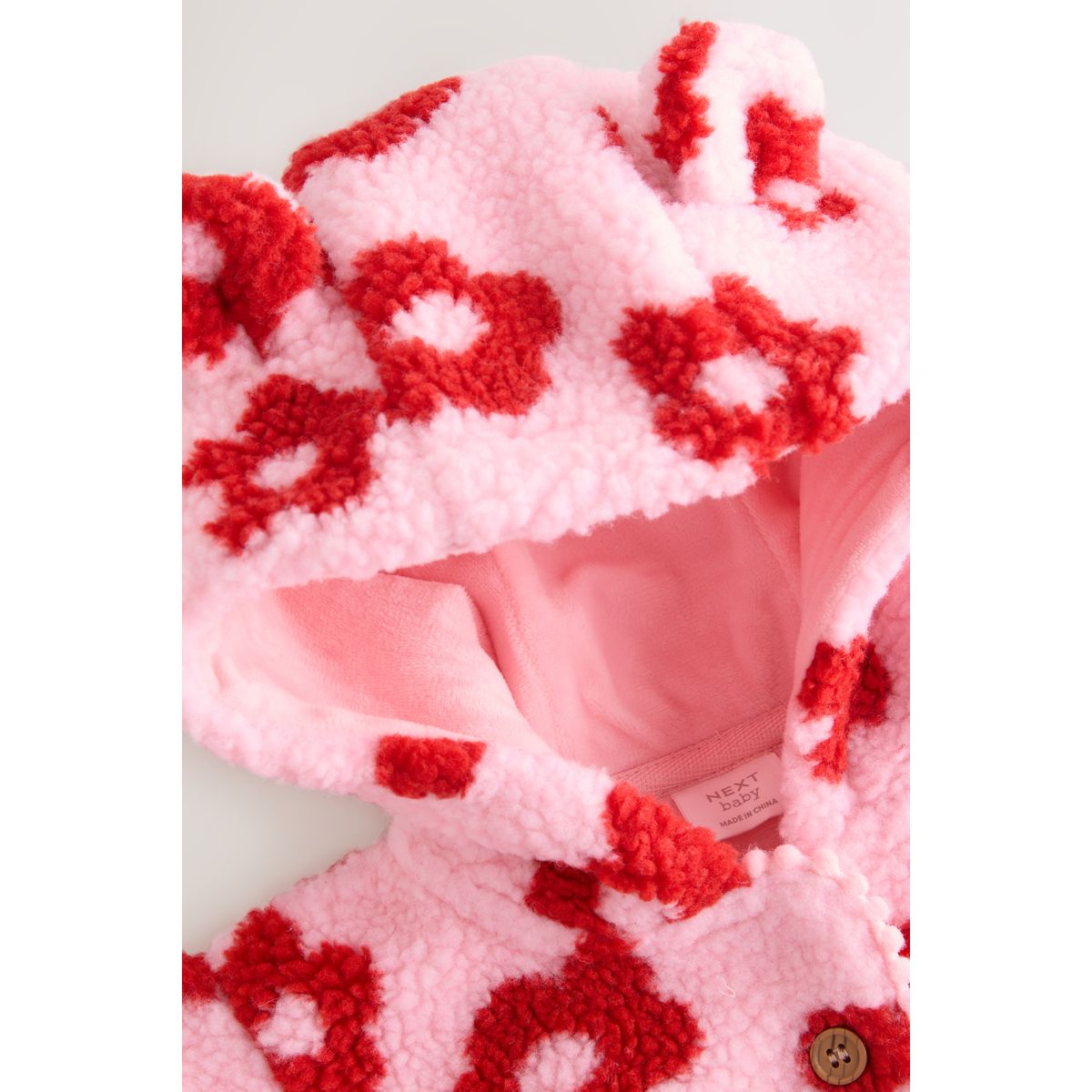 Veste à capuche bébé imitation peau de mouton imprimé floral rose sur toute la surface, NEXT