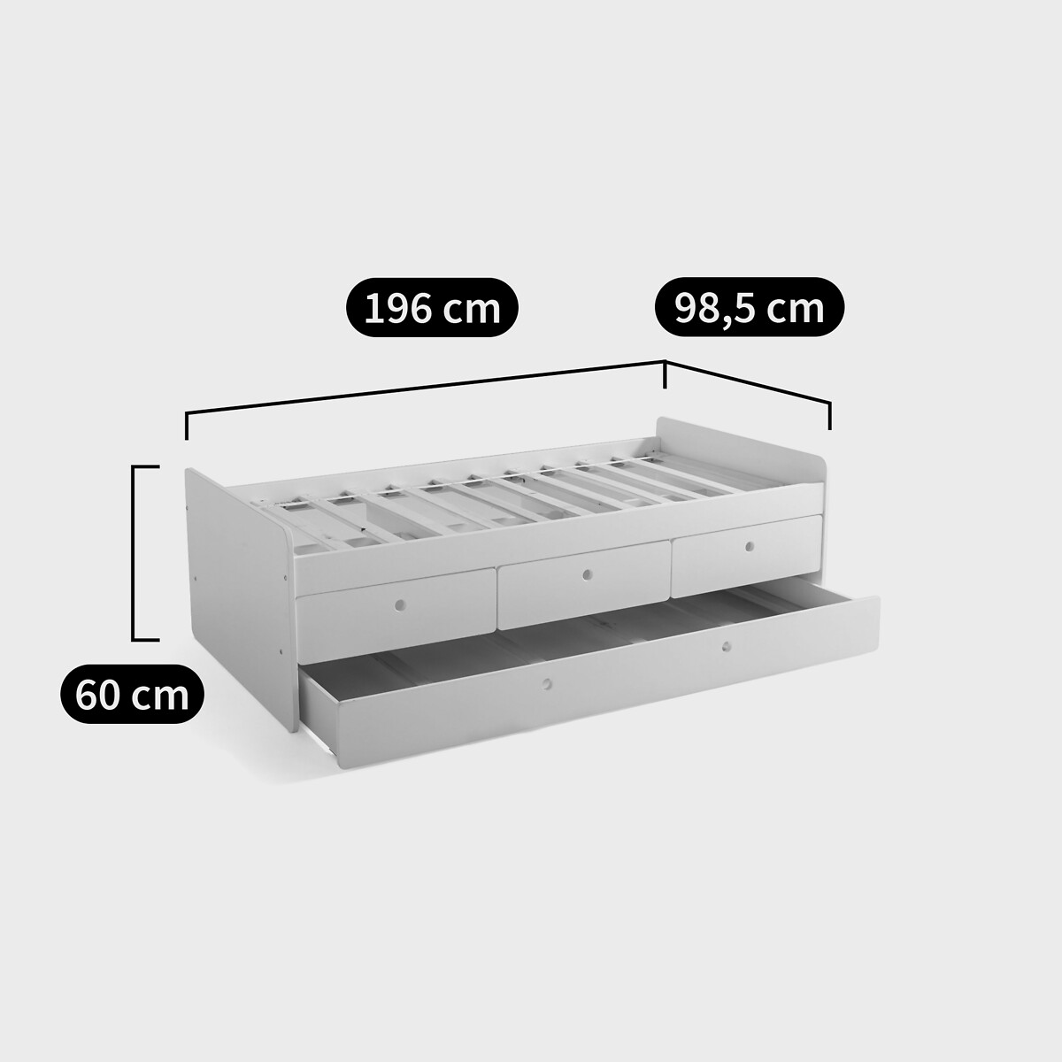 Lit avec tiroirs et sommier SELISA blanc, LA REDOUTE INTERIEURS