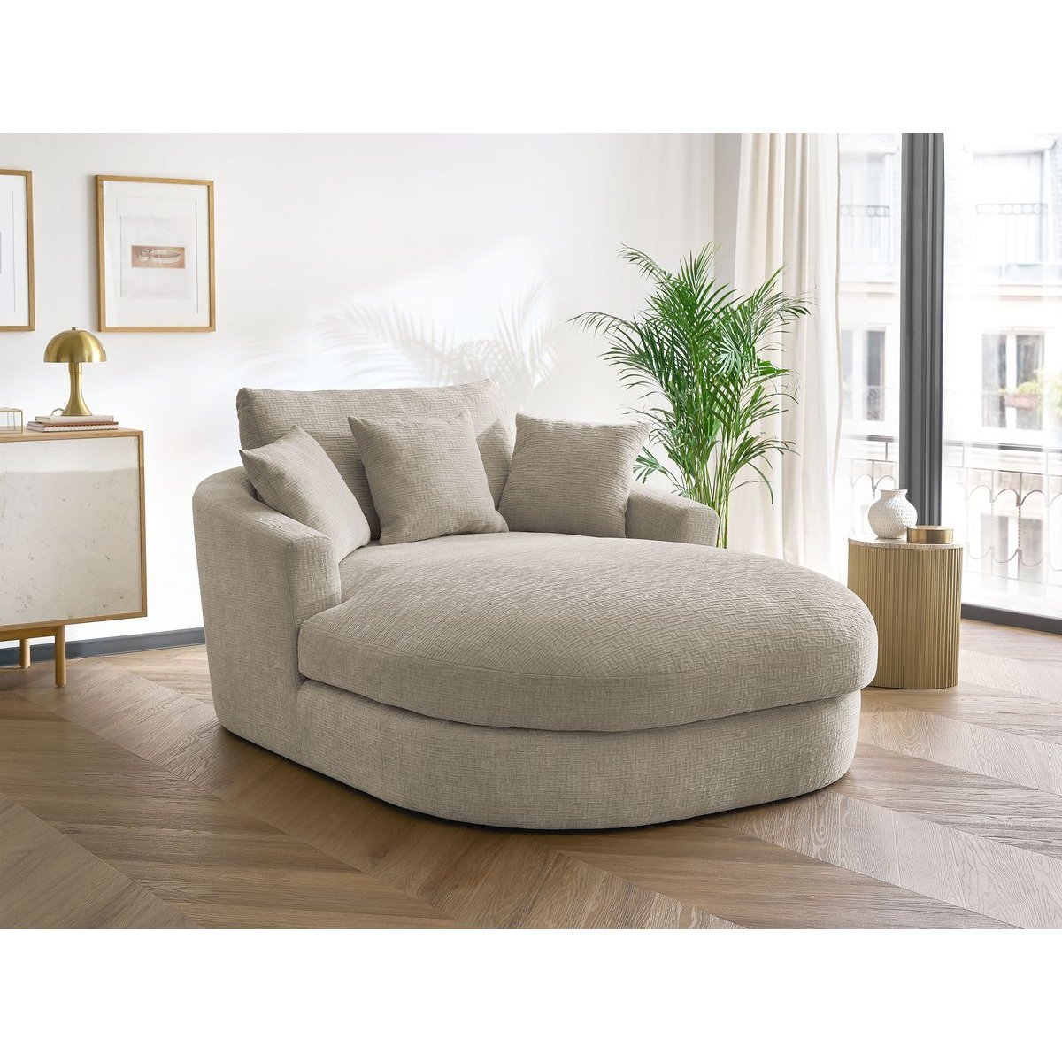 Méridienne 1 place(s) en tissu texturé, BELEM beige, BOBOCHIC