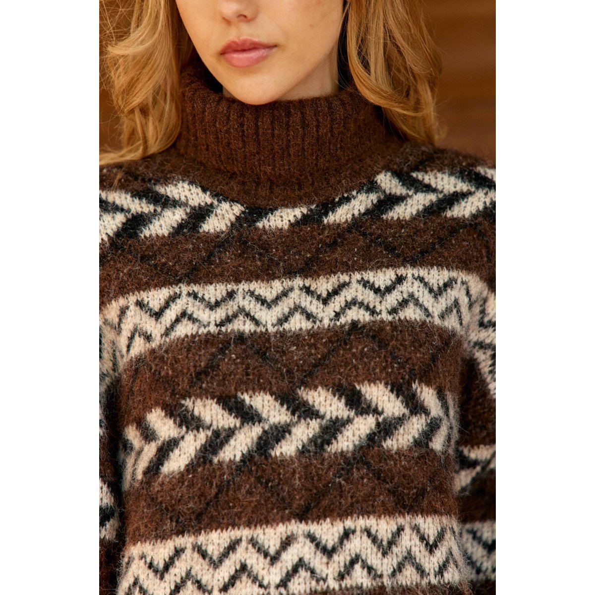 PULL imprimé ethnique MASHA 16-marron/ecru, LA PETITE ETOILE