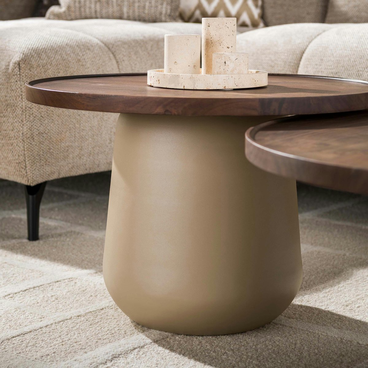 Table basse ronde bois d'acacia brun et métal (x2) NAKO beige, PIER IMPORT