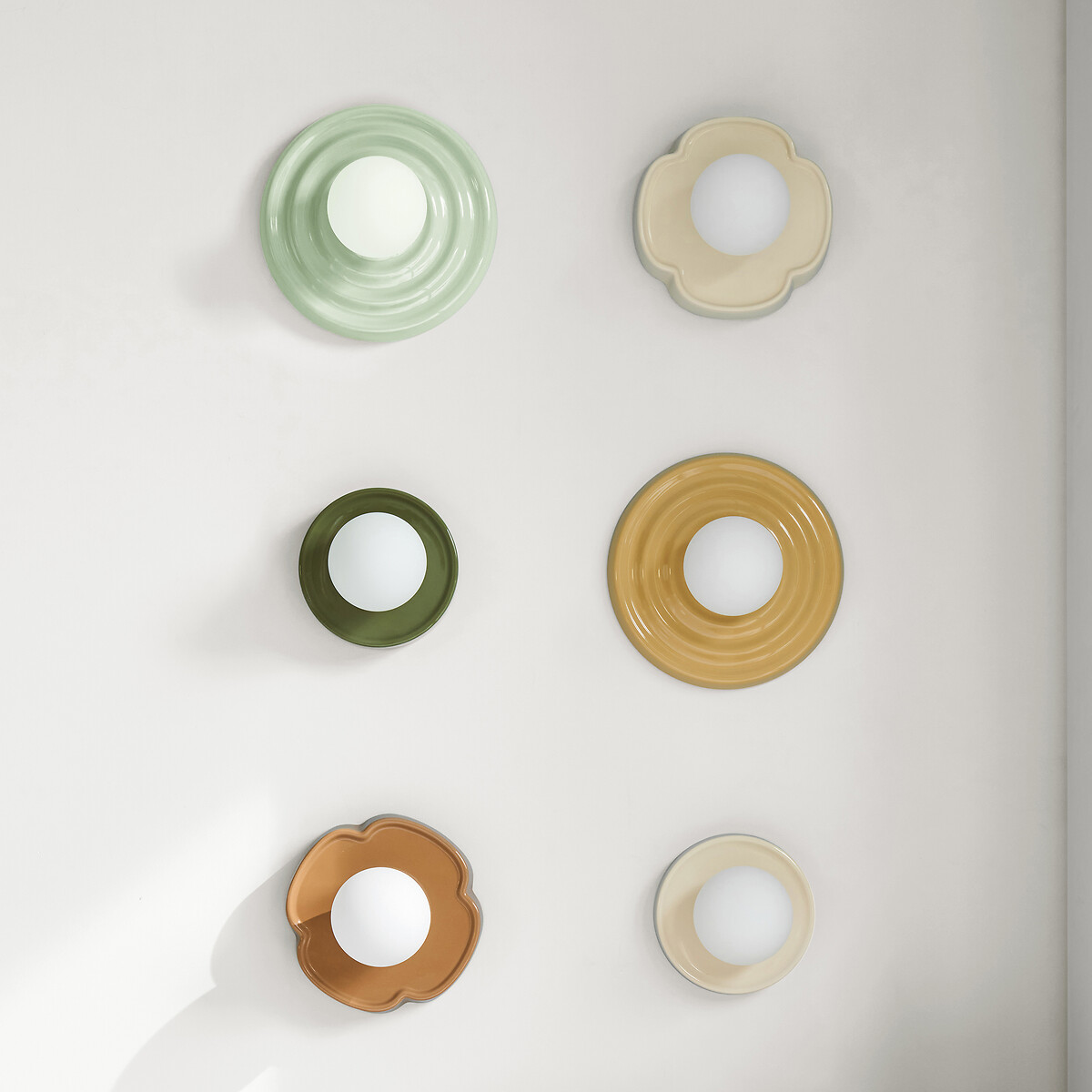 Applique ou plafonnier, ondulé, céramique verre opalin, diamètre 24,5 cm HOLI vert d'eau, LA REDOUTE INTERIEURS