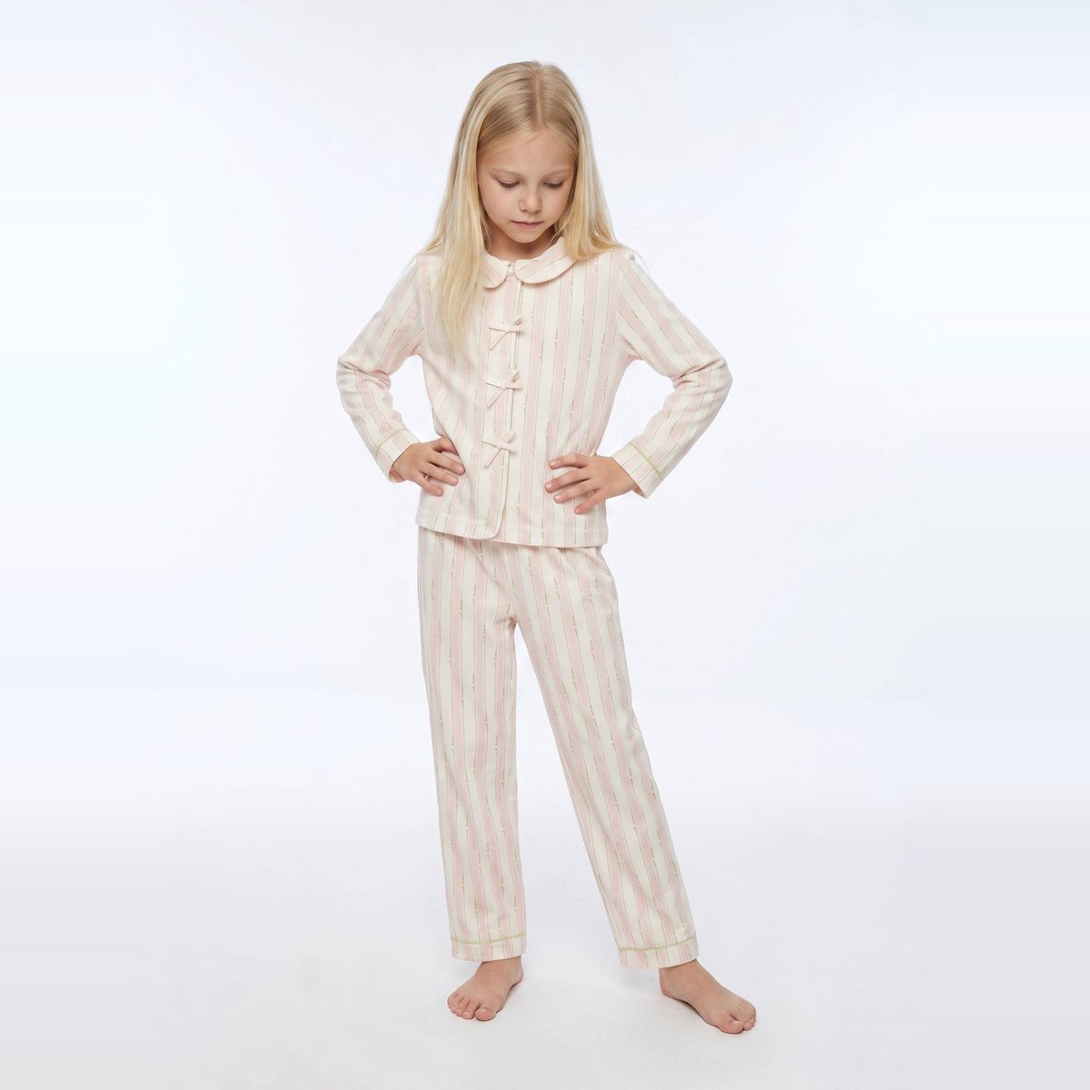 Pyjama manches longues avec col claudine imprimé en coton BIO GOTS naturel, MONOPRIX