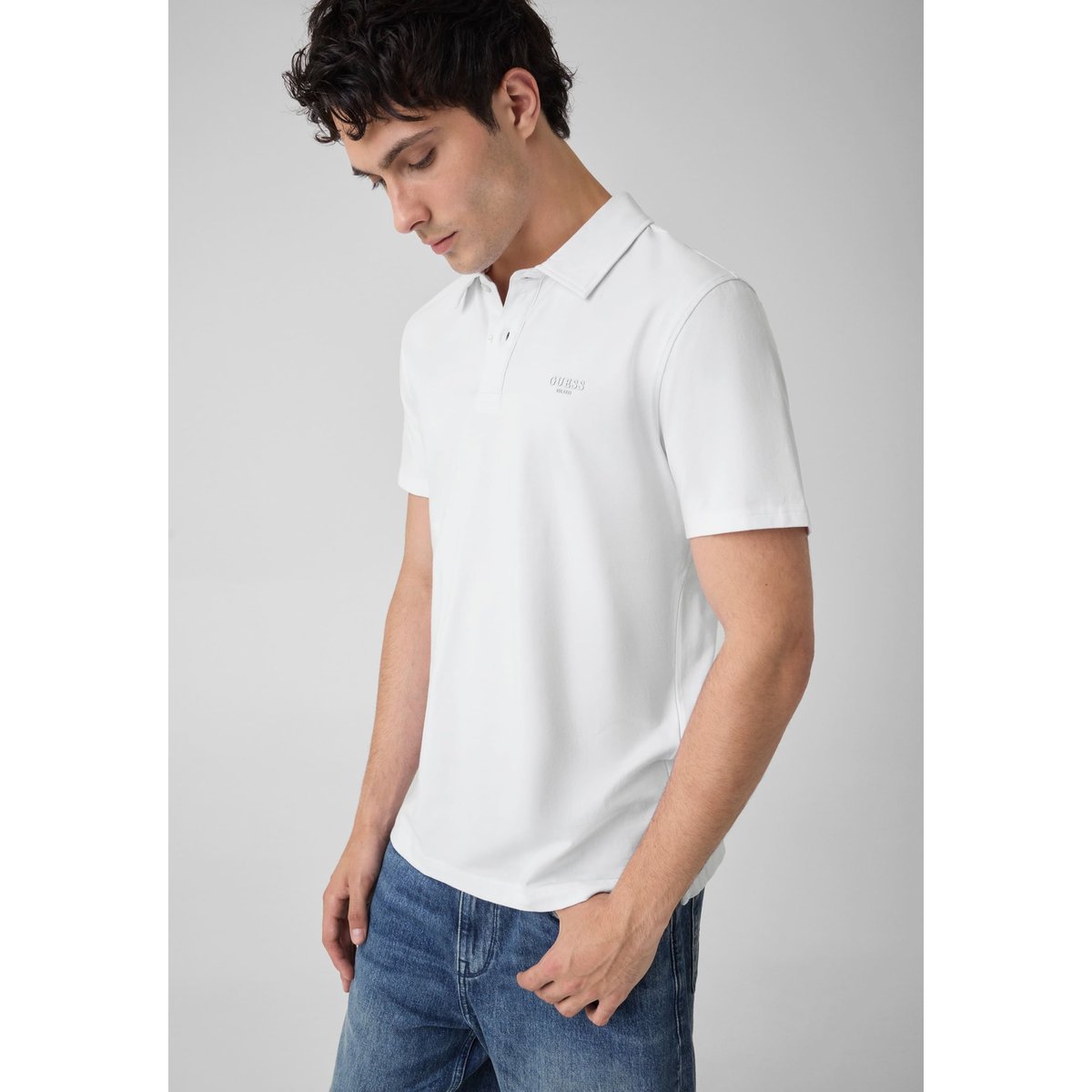 Polo Avec Logo Brodé blanc, GUESS