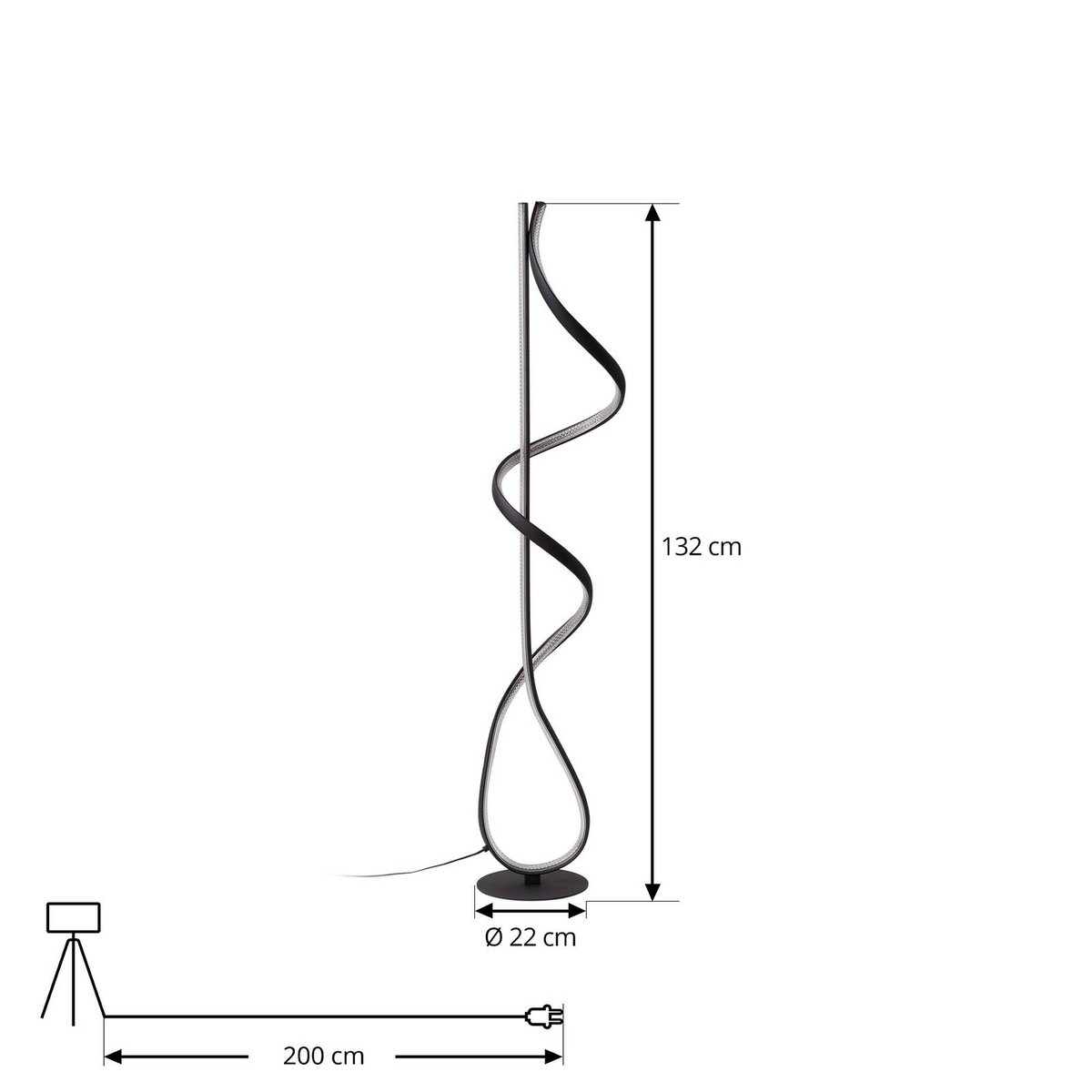 Lampadaire en aluminium moderneLED, Rodado noir, transparent, LUCANDE