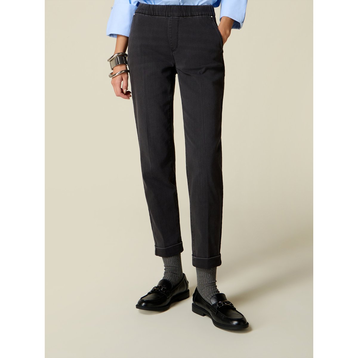 Jean chino avec taille élastiquée noir, OLTRE