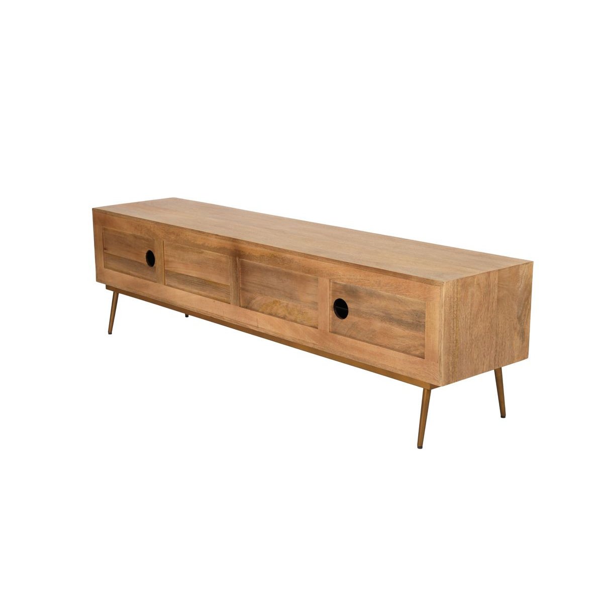 Meuble TV 180 cm bois massif, BRUGES marron clair, BOBOCHIC