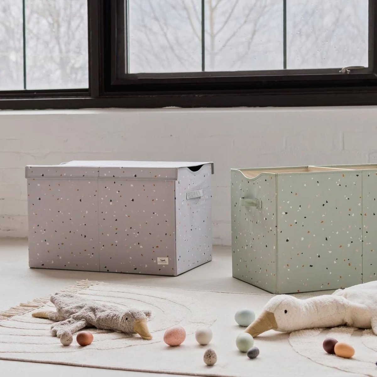 Coffre à jouets en tissu gris clair, 3 SPROUTS