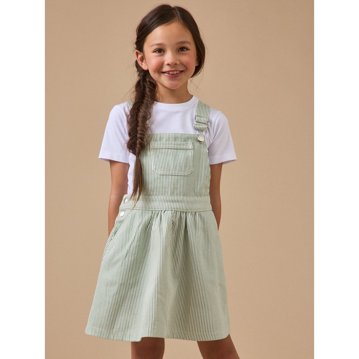 Robe salopette denim rayée rayure verte, CYRILLUS