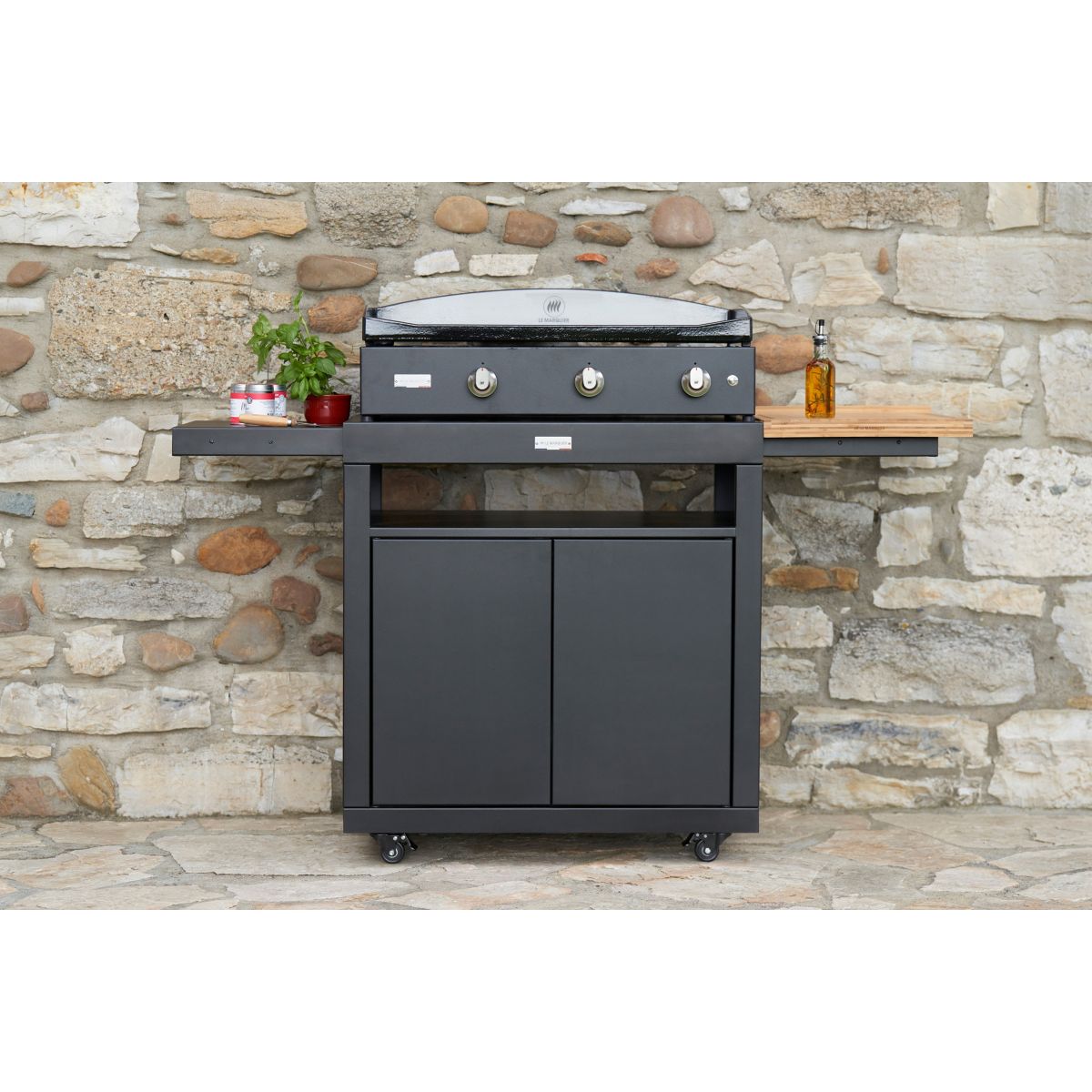 Plancha gaz Pure 375 Noir 3 brûleurs à poser, 75x40 cm noir, LE MARQUIER