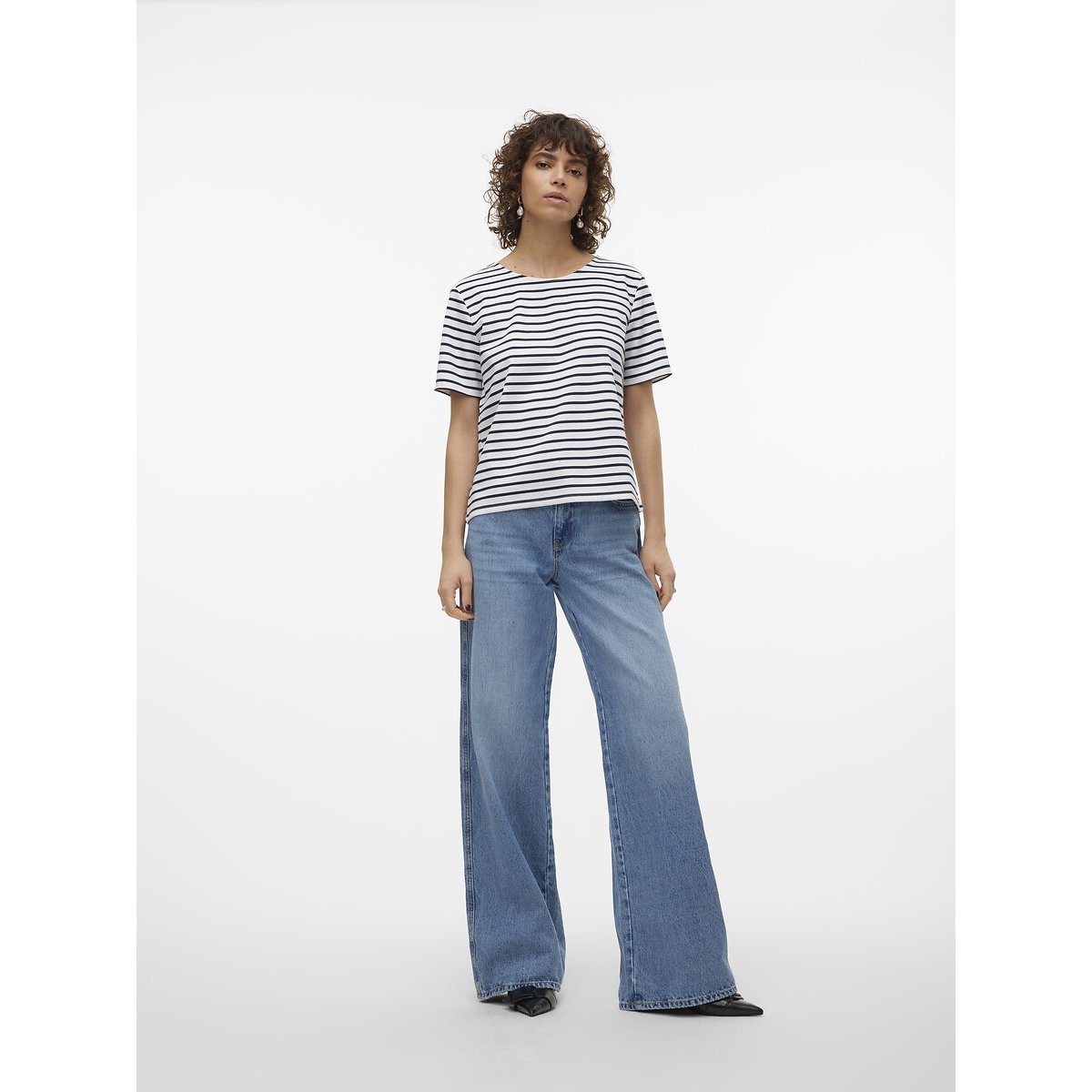 Gestreept T-shirt, ronde hals wit/marine, VERO MODA