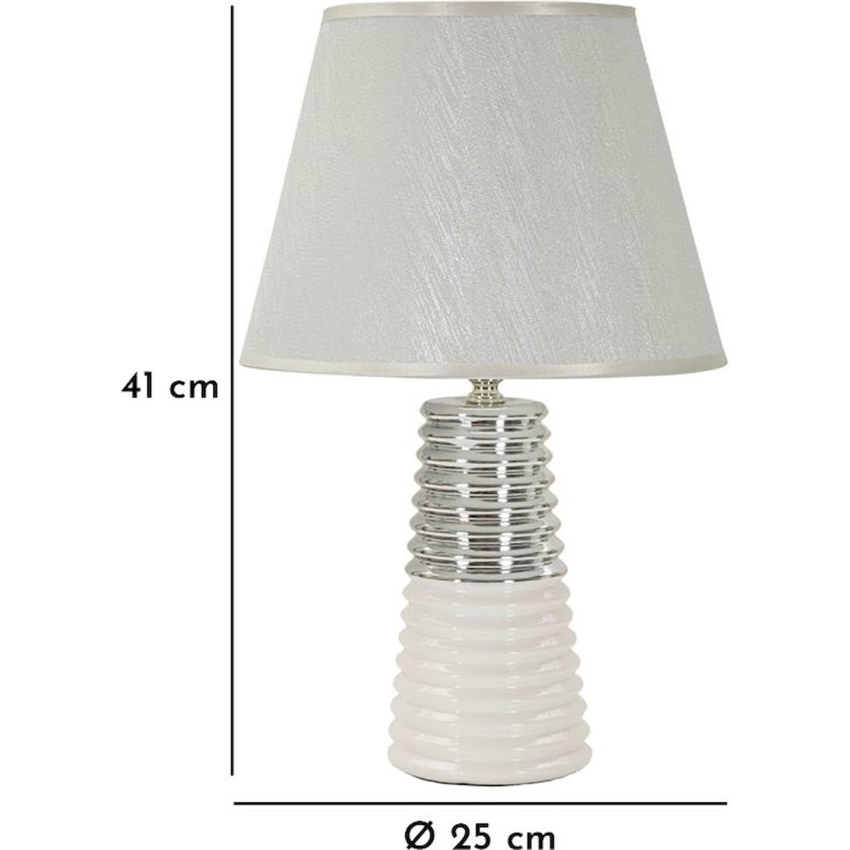 Lampe à poser en céramique striée GLAM blanc et argent, RECOLLECTION