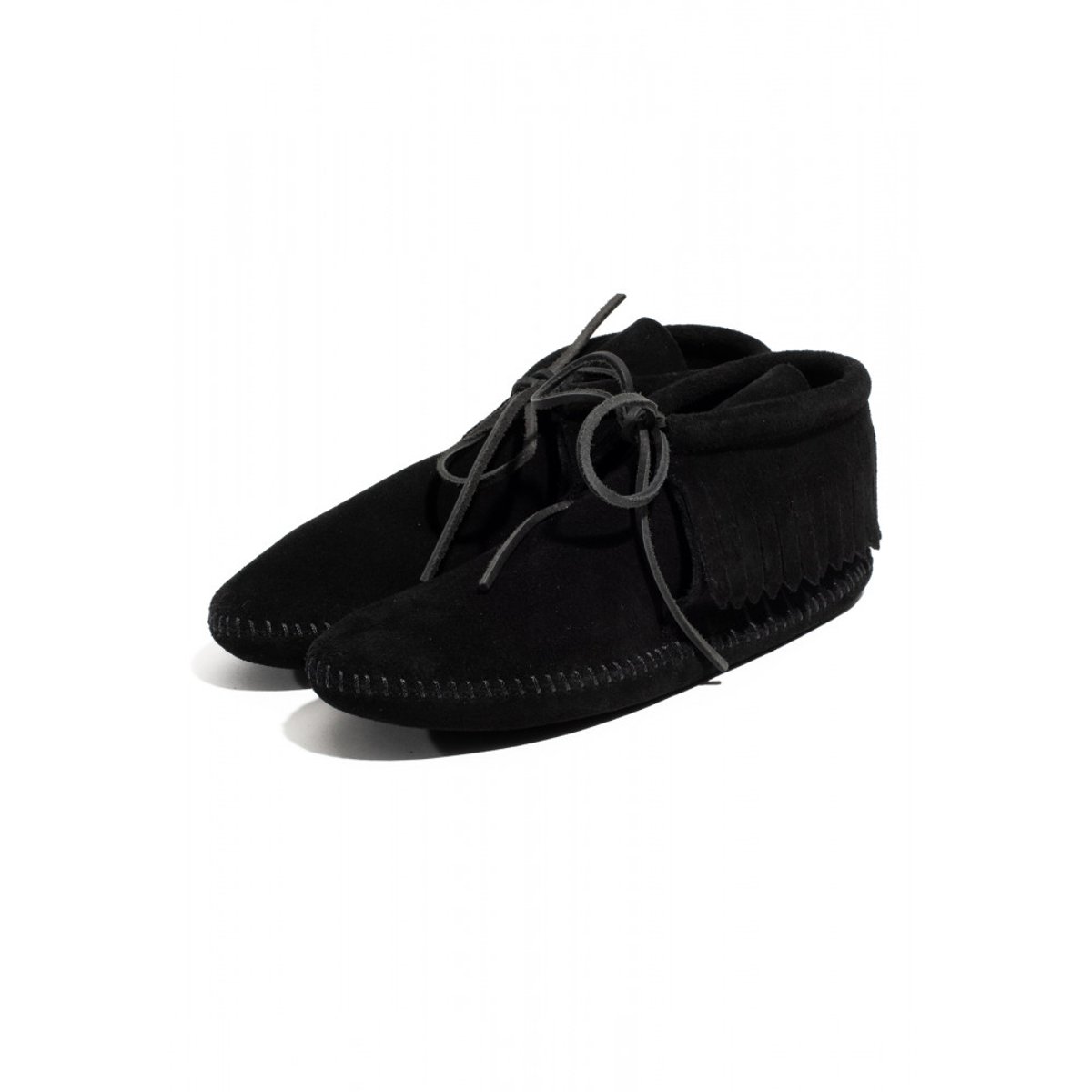 Mocassins montants en cuir suede à semelle souple CLASSIC FRINGE noir, MINNETONKA