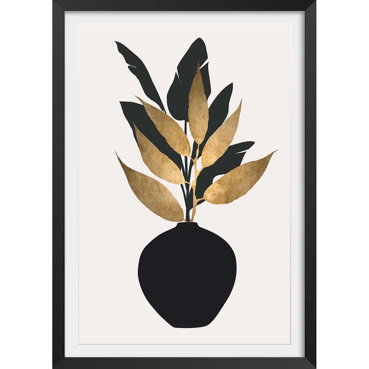 Poster fleurs séchées affiche + cadre en bois - noir, HEXOA
