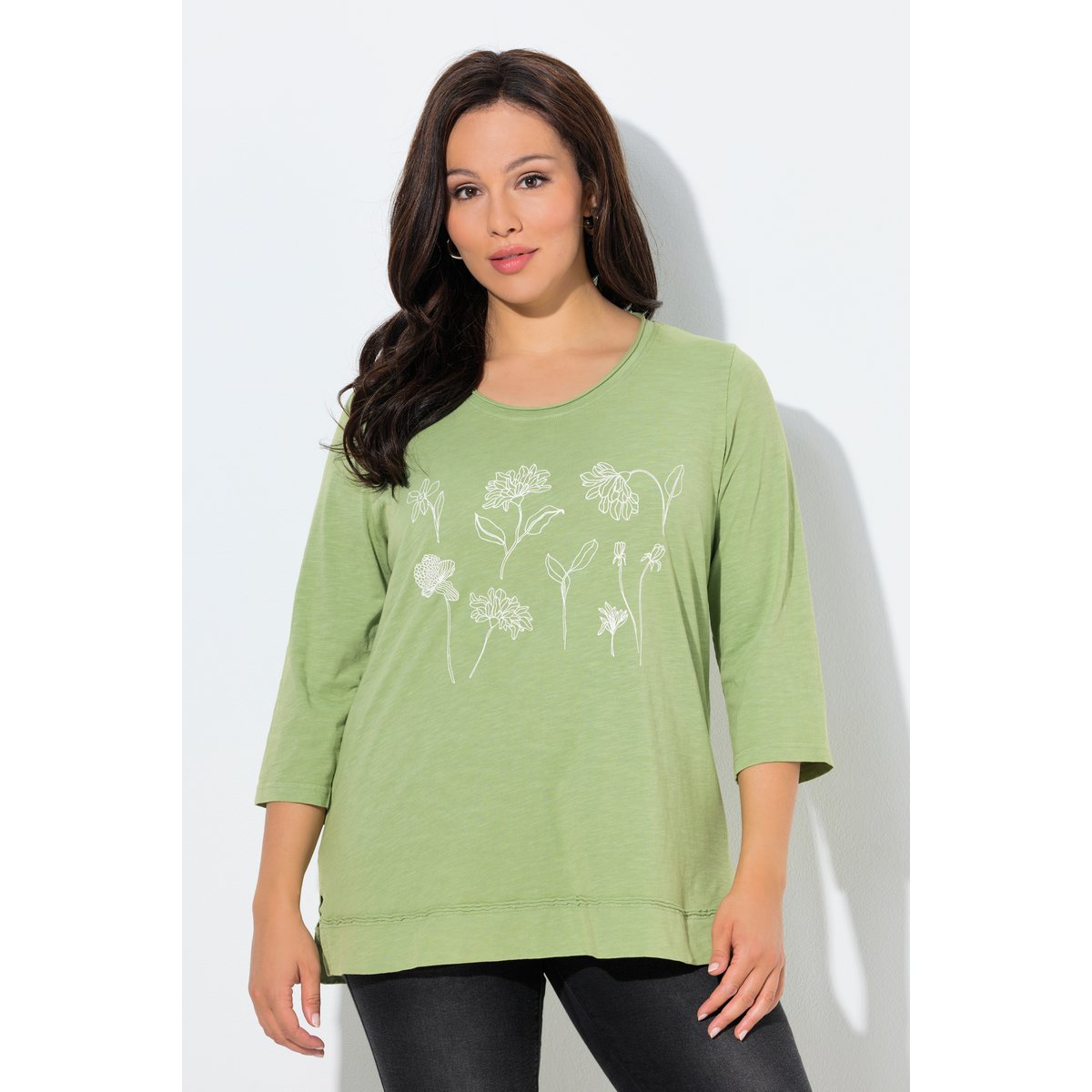 T-shirt motif à fleurs, coupe Classic Fit vert, ULLA POPKEN