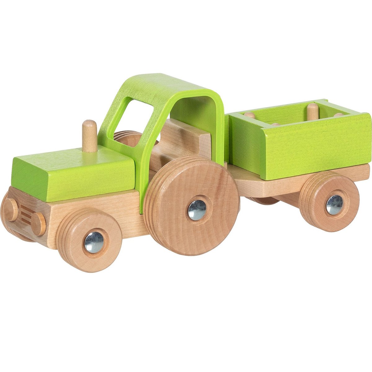 Tracteur avec remorque en bois vert, GOKI