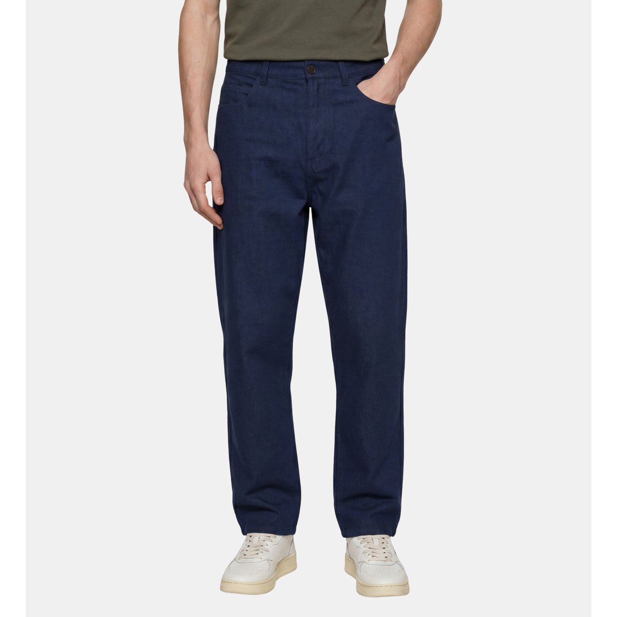 Pantalon rinpant droit en coton bleu gris, GALERIES LAFAYETTE