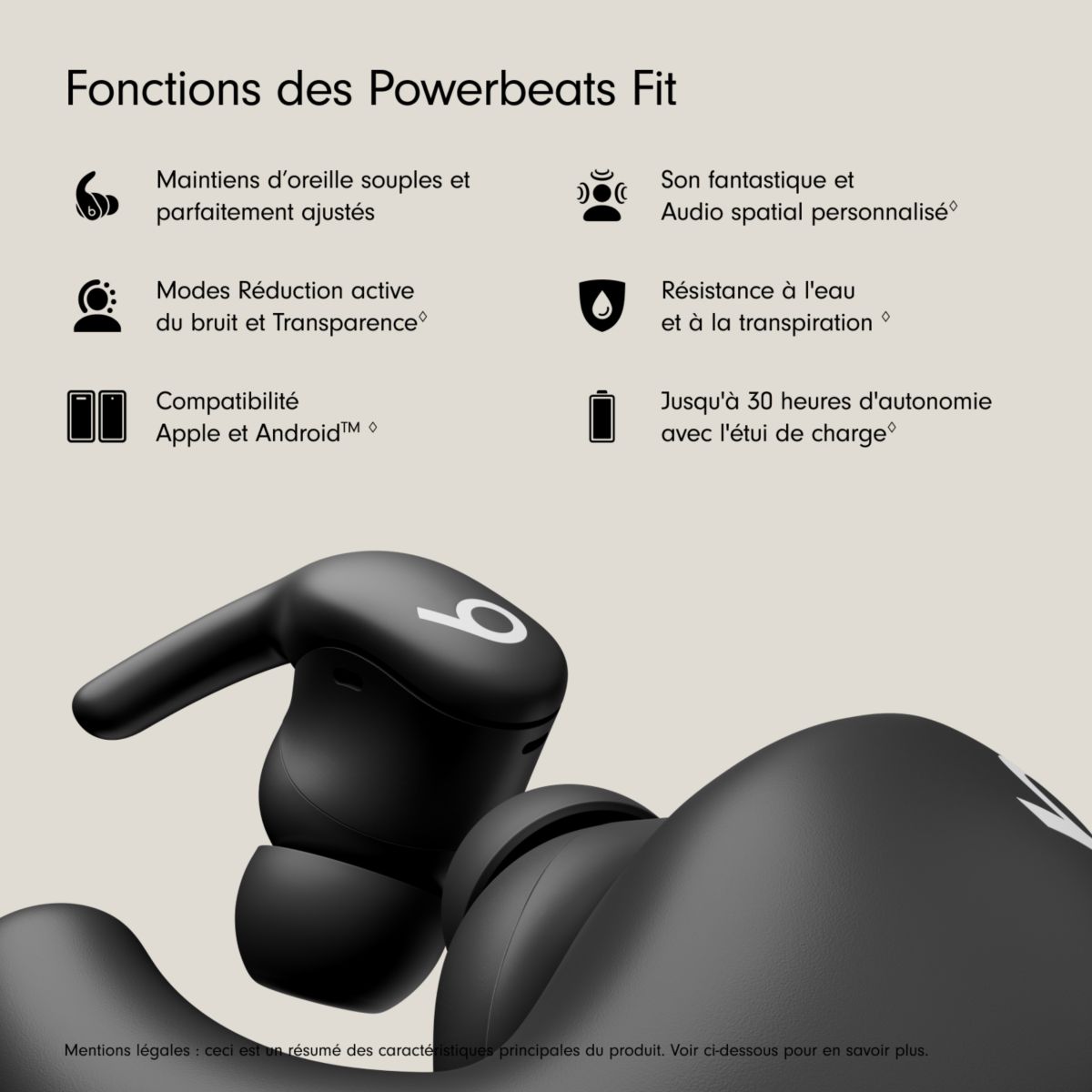 Ecouteurs sport Powerbeats Fit Noir couleur unique, BEATS BY DR,DRE
