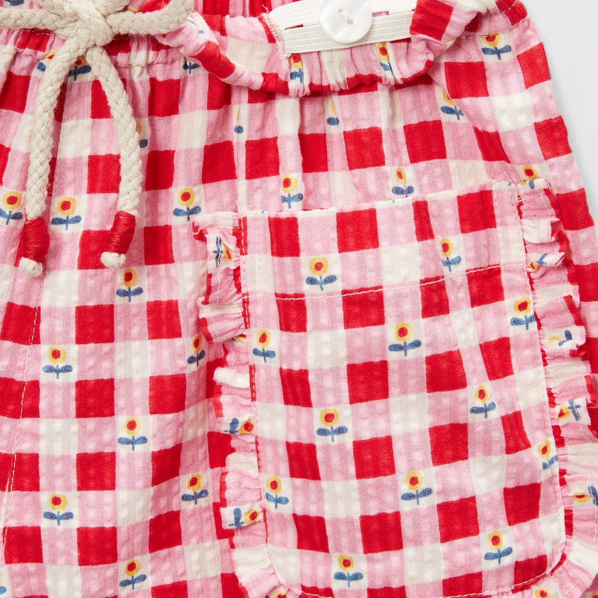Short imprimé à volants rouge, MONOPRIX