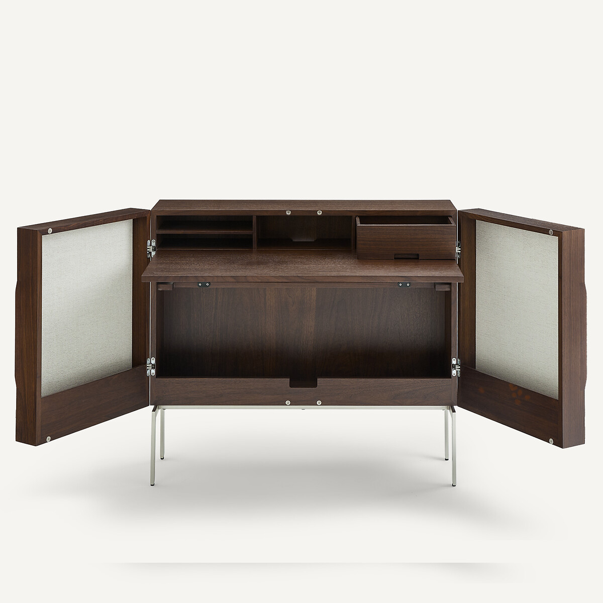 Omid Walnut Veneer and Textured Fabric Low Cabinet/Hideaway Desk string beige/walnut, AM.PM