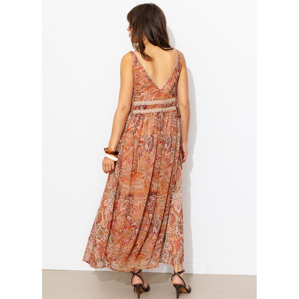 Robe longue imprimée imprimé ocre, PROMOD
