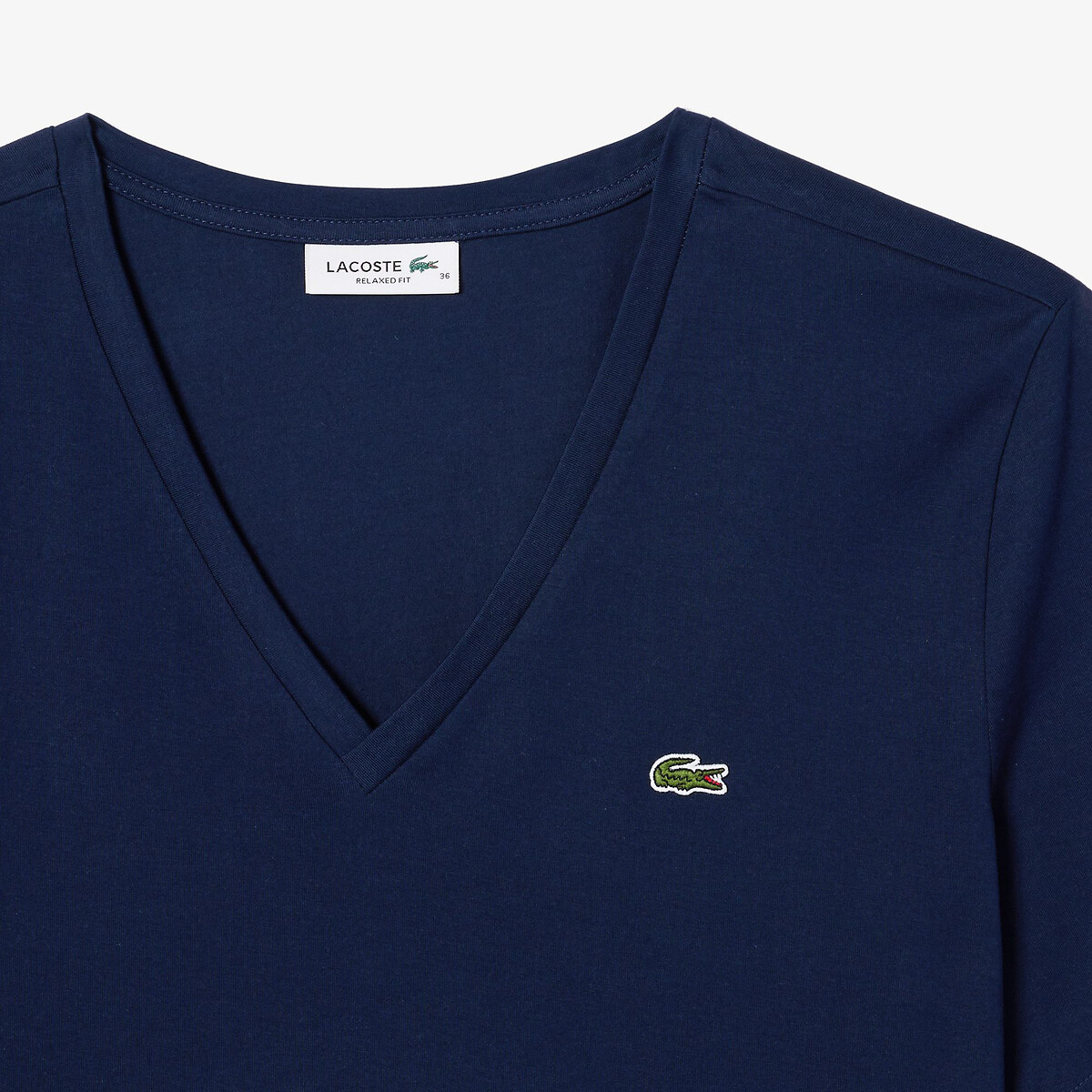 T-shirt relaxed fit coton doux col V bleu-166, LACOSTE
