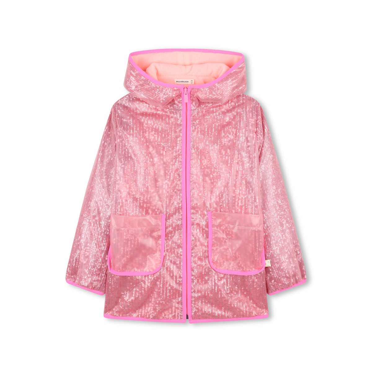 Ciré transparent ornée de sequins rose flash, BILLIEBLUSH