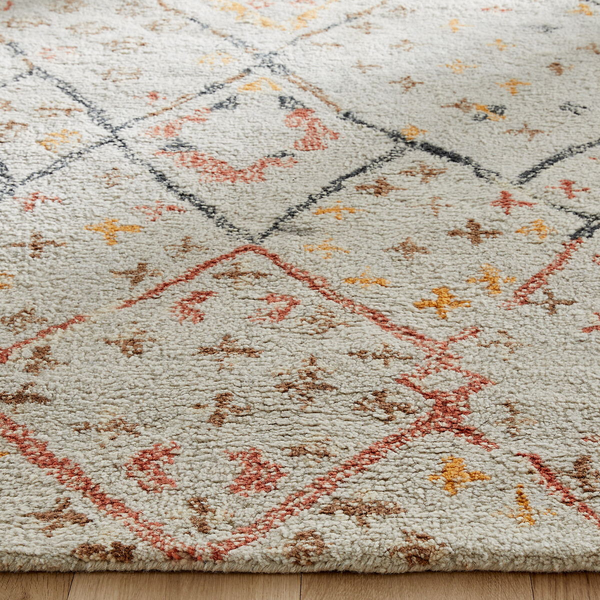 Tapis épais en laine, tufté main, Ashwin ecru/imprimé multicolore, AM.PM