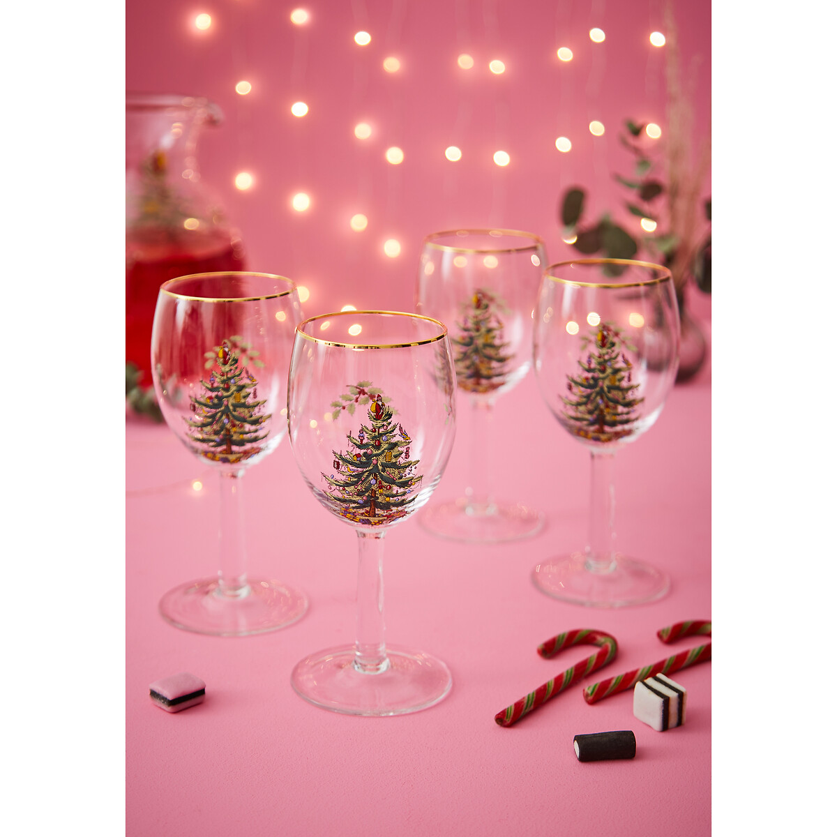 Set of 4 Christmas Tree Wine Glasses transparent, SPODE