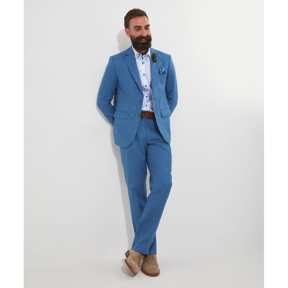 Pantalon Costume Lin Jambes Droites bleu, JOE BROWNS