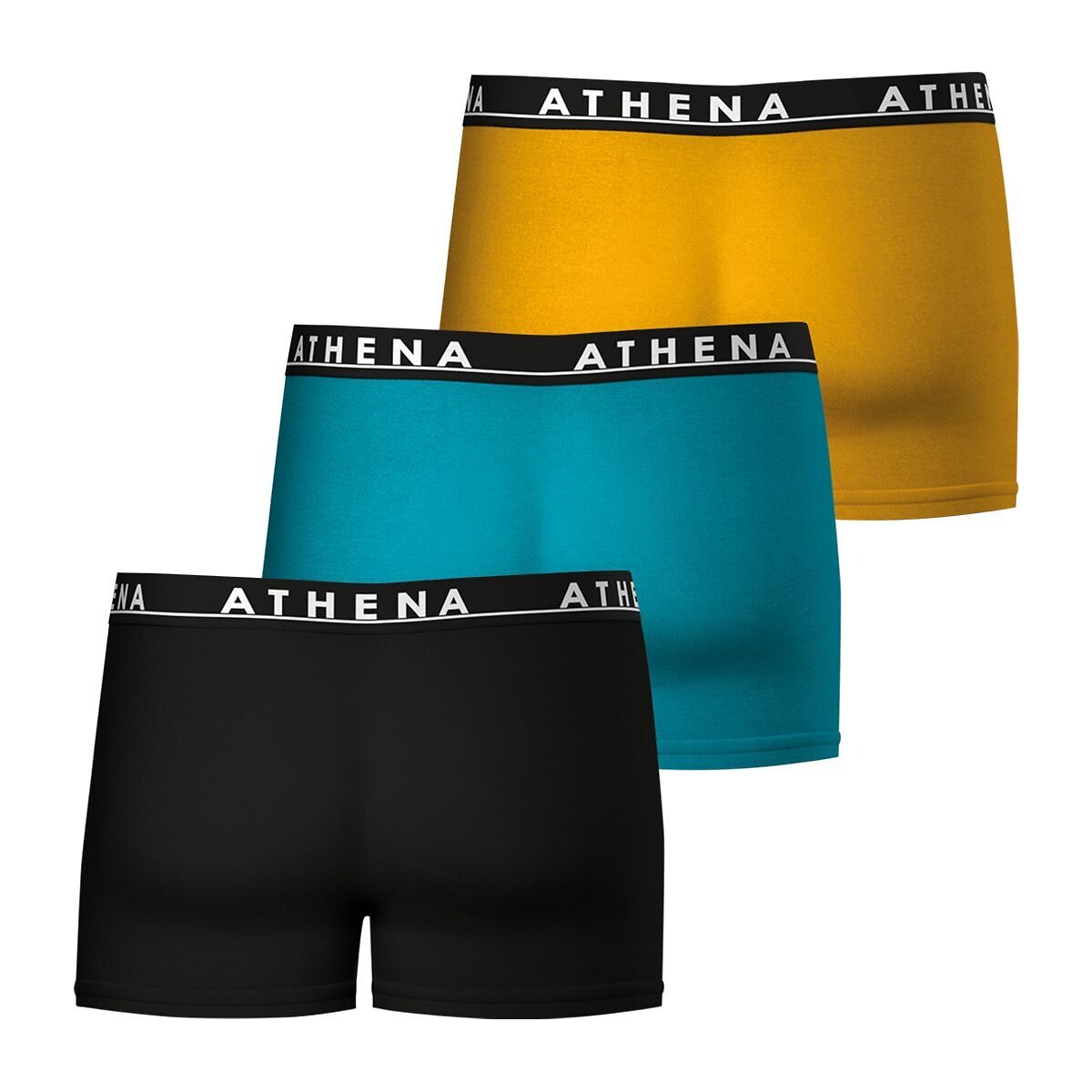 Lot de 3 boxers unis Easy Color noir + bleu + orange, ATHENA