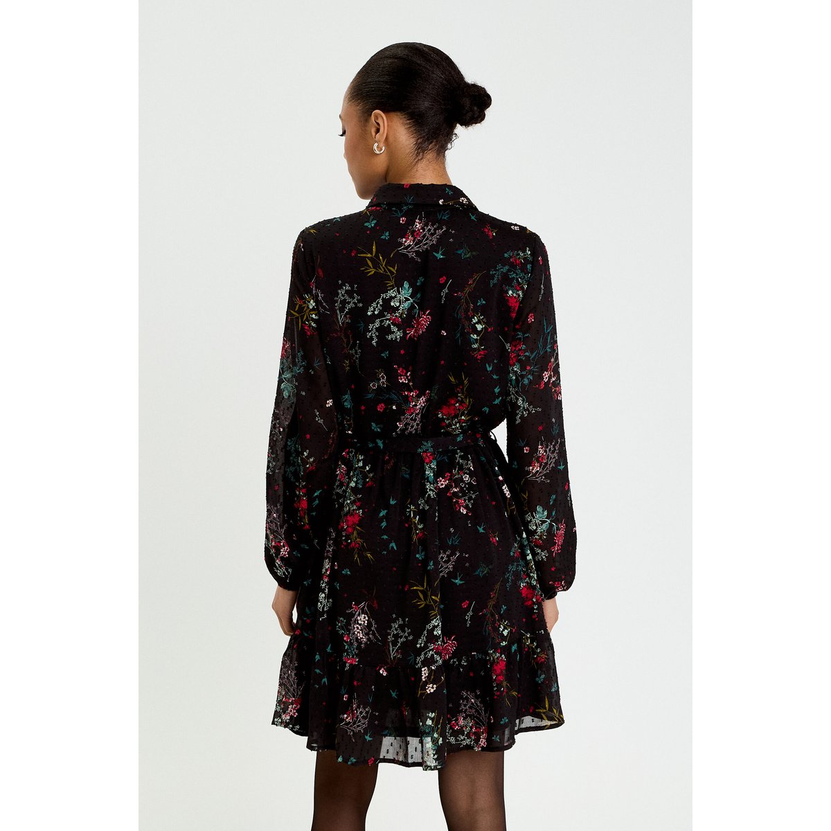 Robe évasée col chemise noir, CACHE CACHE