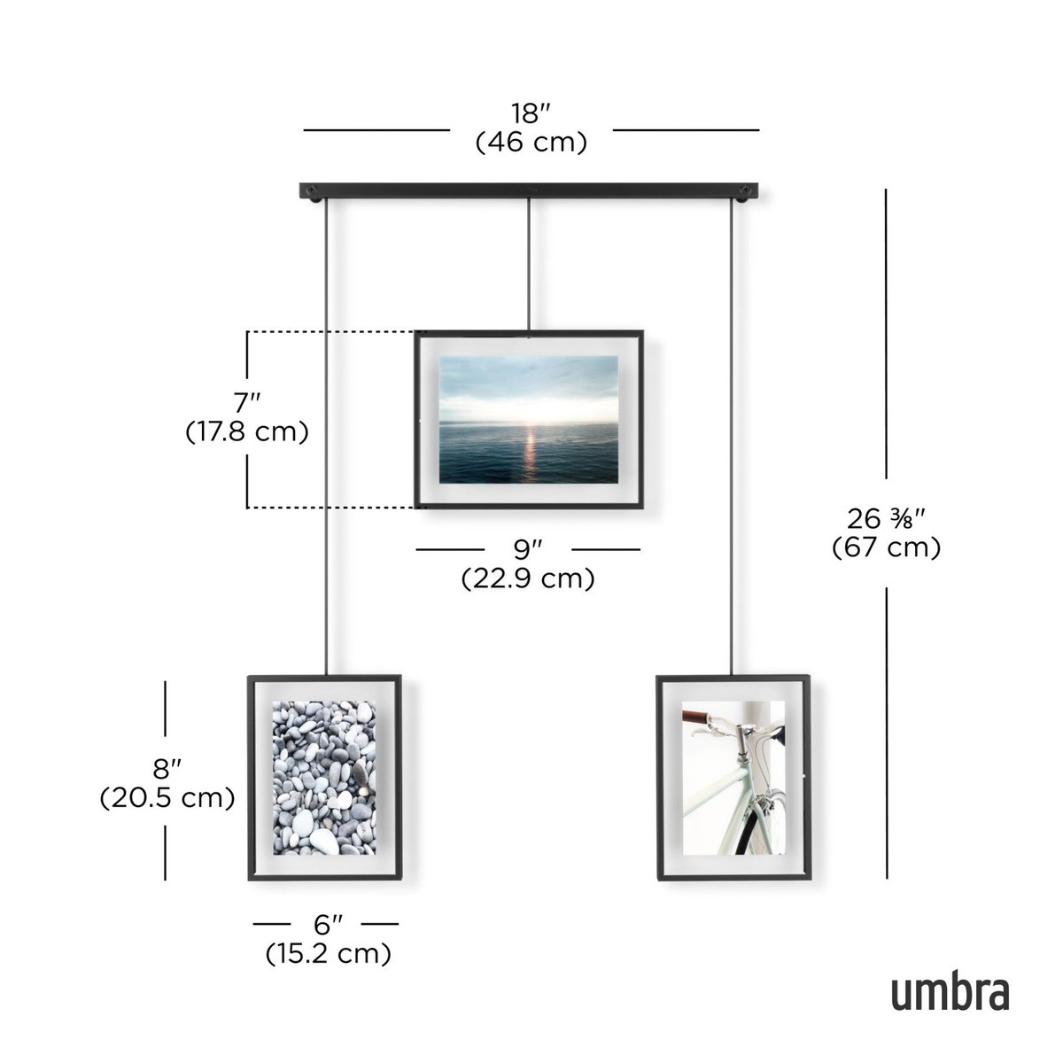 Cadre photo suspendu 3 cadres EXHIBIT noir, UMBRA