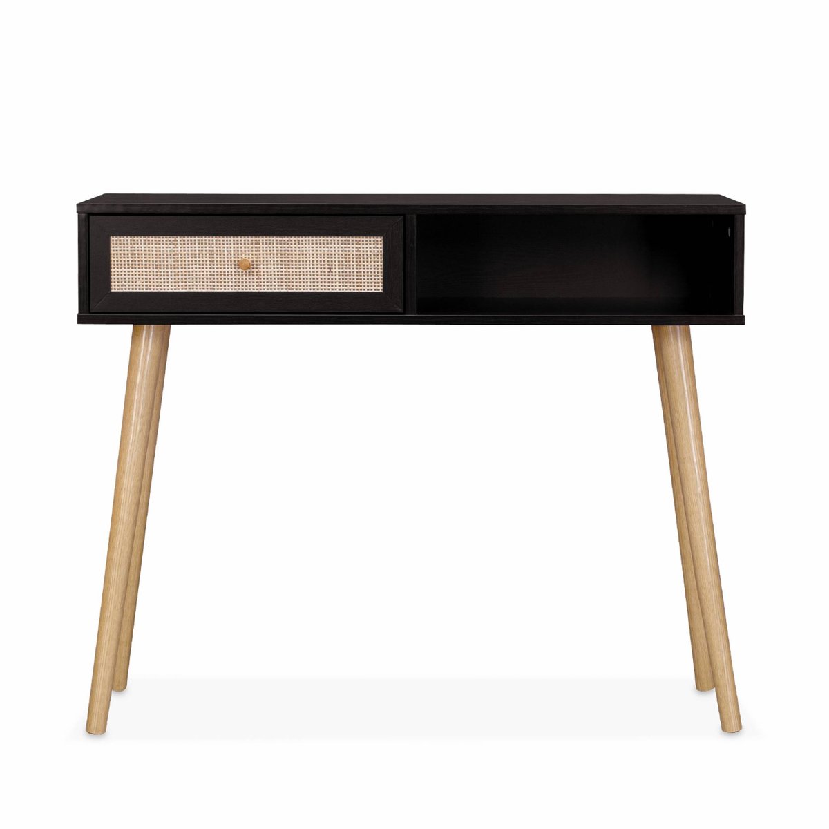 Console scandinave décor bois et cannage 1 tiroir BOHÈME naturel, SWEEEK